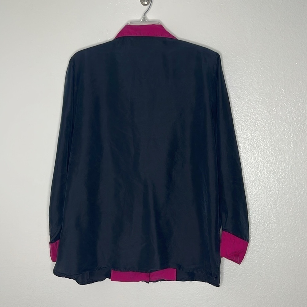 Bob Mackie Sz Large Wearable Art Silk Shirt Blouse Black Embroidered Butterfly - Picture 5 of 7